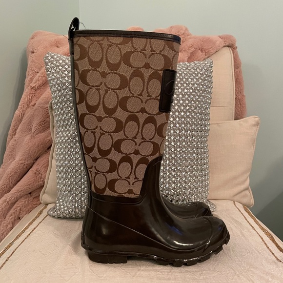 Coach Brown Monogram Winter Rain Boots - Picture 2 of 11